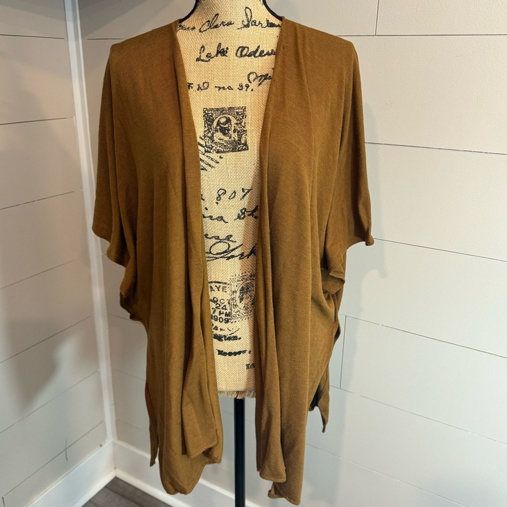 Brown Oversized Short Sleeve Knit Kimono  - One Size